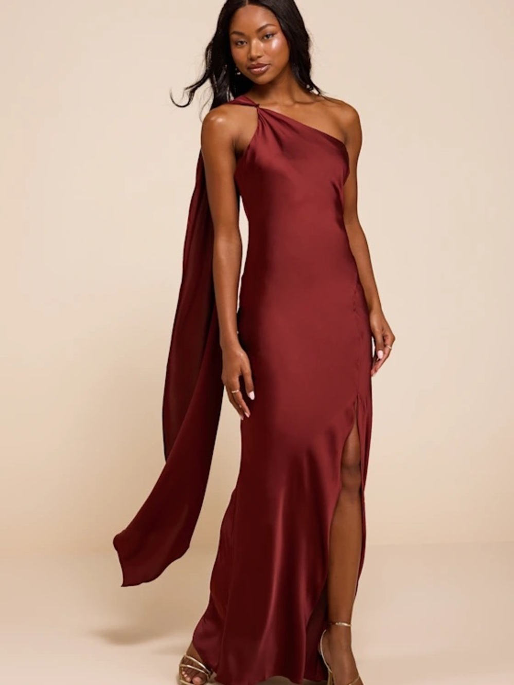 Fore One-Shoulder mulberry Satin Gown